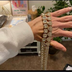 Two piece iced.  Out Diamond CZ Miami Cuban Link Chain, 2PCS Cluster 15MM (gold)
